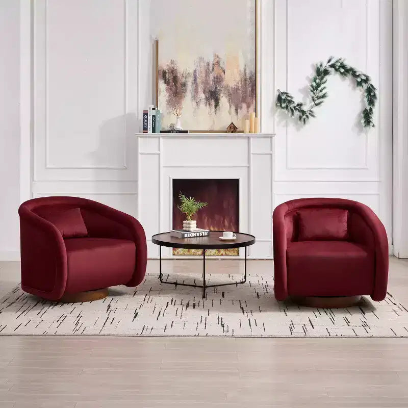 360 Degree Swivel Barrel Chair, Comfy Upholstered Teddy Fabric Accent Chair Pumpkin-Shaped Swivel Chair