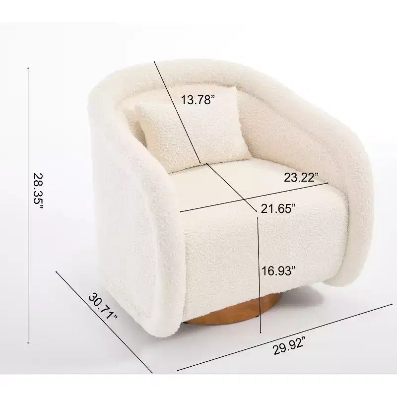 360 Degree Swivel Barrel Chair, Comfy Upholstered Teddy Fabric Accent Chair Pumpkin-Shaped Swivel Chair