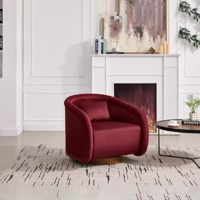 360 Degree Swivel Barrel Chair, Comfy Upholstered Teddy Fabric Accent Chair Pumpkin-Shaped Swivel Chair