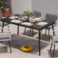 59 Inch Black Patio Table with Metal Frame, Tempered Safety Glass Top for 4-6 People, All-Weather Outdoor Dining Table for Porch Balcony and Backyard
