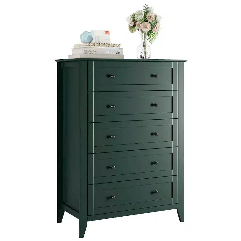 5 Drawer Dresser for Bedroom, Tall Dresser with Deep Drawers & Metal Knobs, Modern Wooden Chests of Drawers