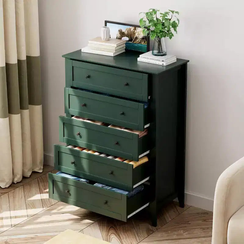 5 Drawer Dresser for Bedroom, Tall Dresser with Deep Drawers & Metal Knobs, Modern Wooden Chests of Drawers