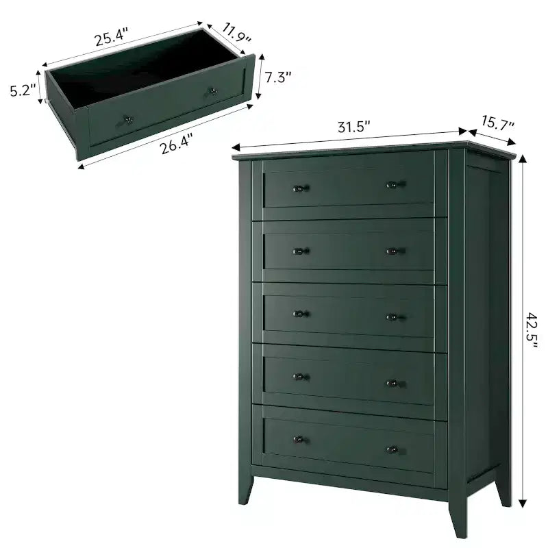 5 Drawer Dresser for Bedroom, Tall Dresser with Deep Drawers & Metal Knobs, Modern Wooden Chests of Drawers