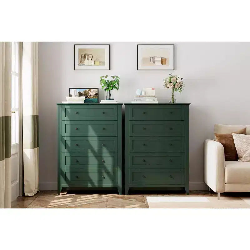 5 Drawer Dresser for Bedroom, Tall Dresser with Deep Drawers & Metal Knobs, Modern Wooden Chests of Drawers
