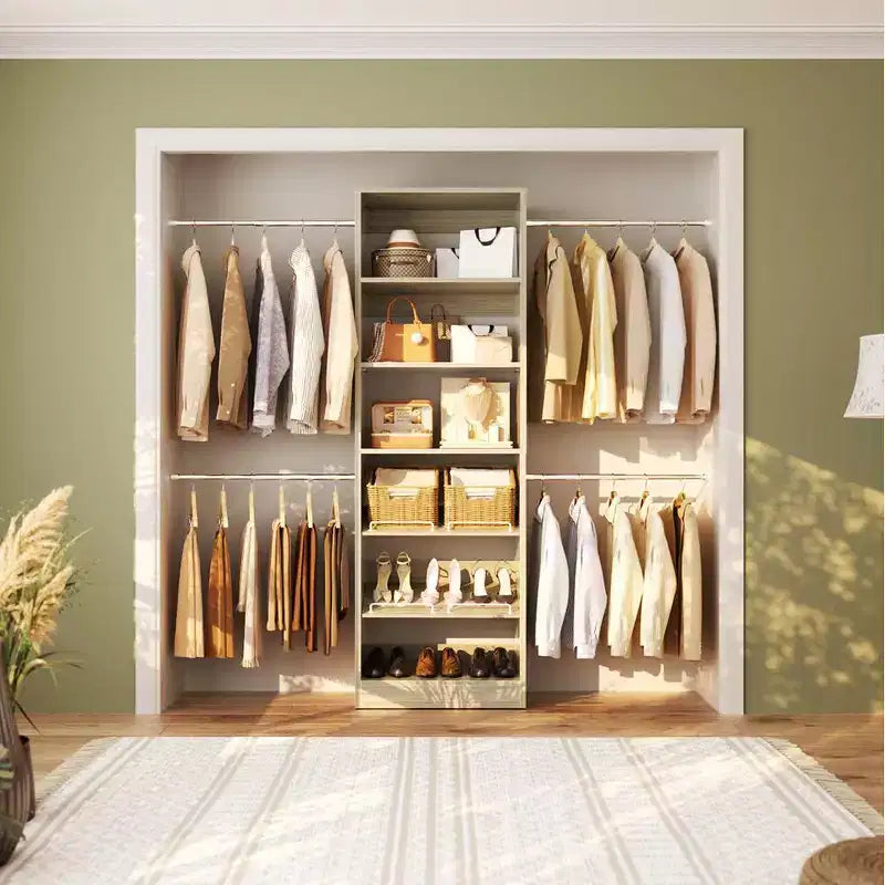 Besiost Closet Organizer with Extendable Hanging Rod, Walk-In Closet System Wardrobe with Adjustable Shelves