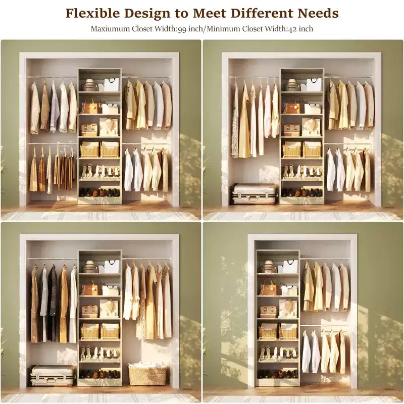 Besiost Closet Organizer with Extendable Hanging Rod, Walk-In Closet System Wardrobe with Adjustable Shelves