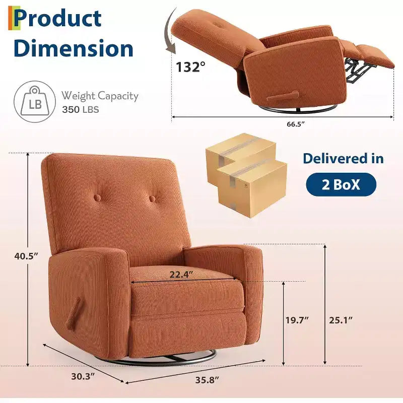 COZONY Swivel Rocker Recliner Chair, 361 Glider Recliner Nursery Chair for Adults, Comfortable Rocking Chair for Living Room, Bedroom & Office