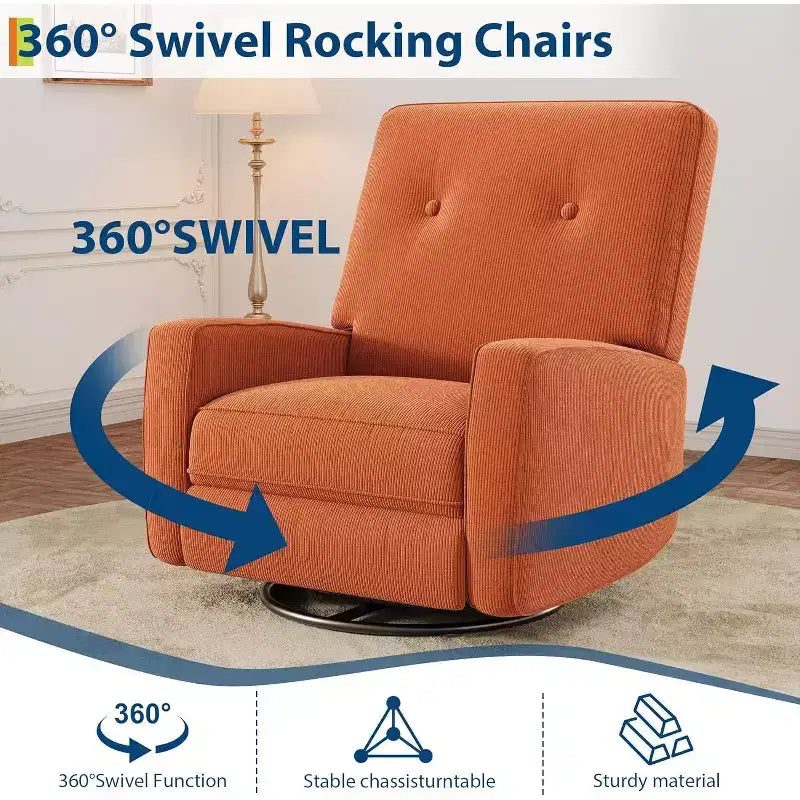COZONY Swivel Rocker Recliner Chair, 361 Glider Recliner Nursery Chair for Adults, Comfortable Rocking Chair for Living Room, Bedroom & Office