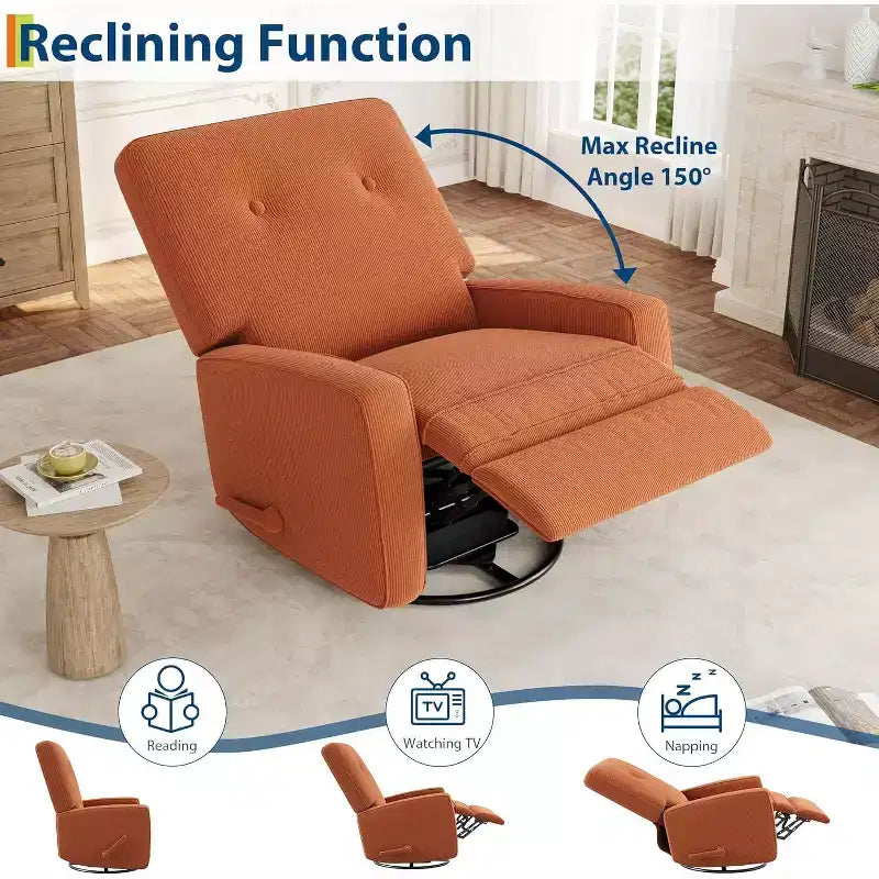 COZONY Swivel Rocker Recliner Chair, 361 Glider Recliner Nursery Chair for Adults, Comfortable Rocking Chair for Living Room, Bedroom & Office
