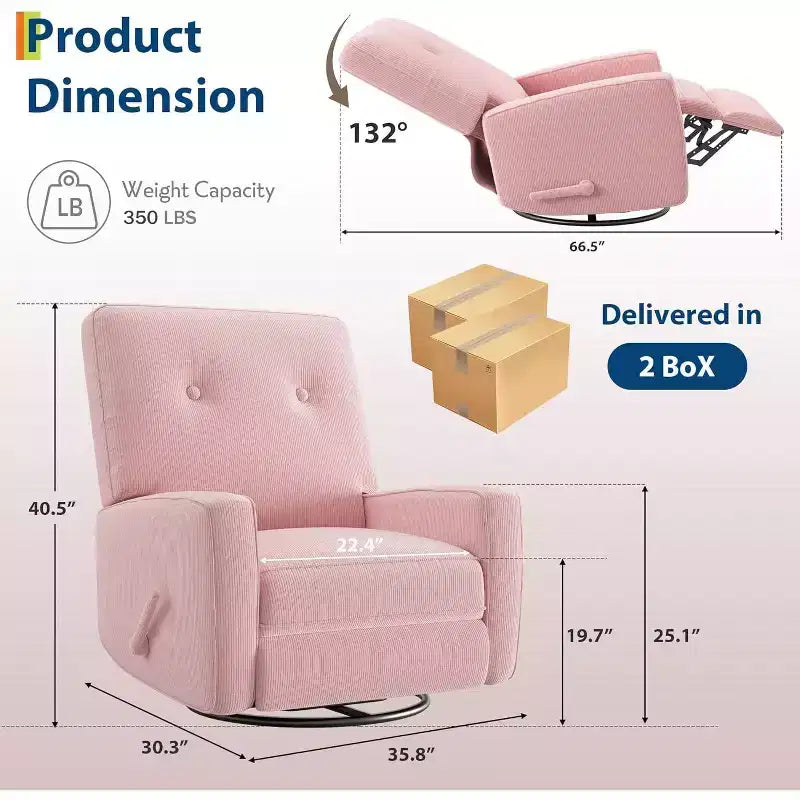 COZONY Swivel Rocker Recliner Chair, 361 Glider Recliner Nursery Chair for Adults, Comfortable Rocking Chair for Living Room, Bedroom & Office