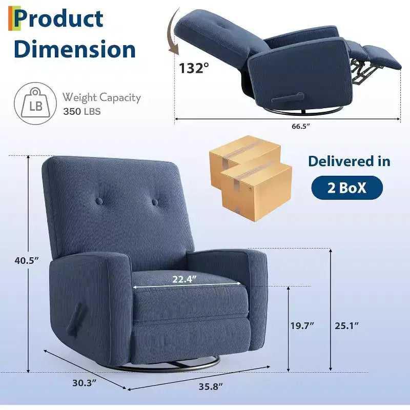 COZONY Swivel Rocker Recliner Chair, 361 Glider Recliner Nursery Chair for Adults, Comfortable Rocking Chair for Living Room, Bedroom & Office