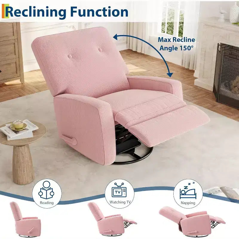 COZONY Swivel Rocker Recliner Chair, 361 Glider Recliner Nursery Chair for Adults, Comfortable Rocking Chair for Living Room, Bedroom & Office