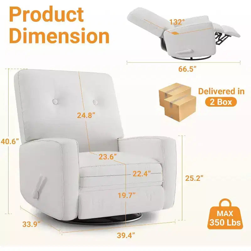 COZONY Swivel Rocker Recliner Chair, 361 Glider Recliner Nursery Chair for Adults, Comfortable Rocking Chair for Living Room, Bedroom & Office