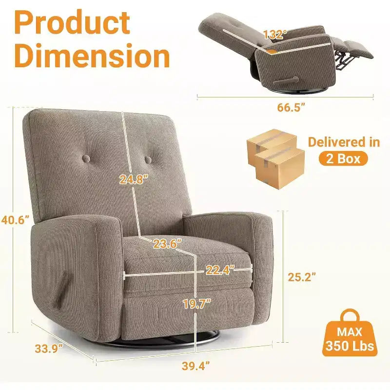 COZONY Swivel Rocker Recliner Chair, 361 Glider Recliner Nursery Chair for Adults, Comfortable Rocking Chair for Living Room, Bedroom & Office