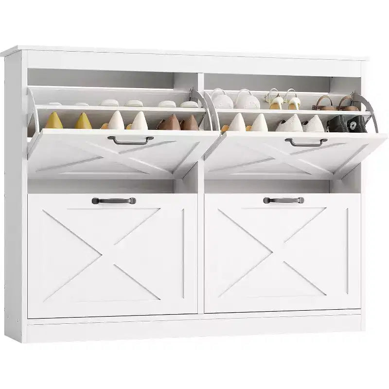 COZONY Entryway Shoe Cabinet with 4 Flip Drawers, Wide Wood Shoe Storage Organizer, Durable Hidden Freestanding Rack for Hallway, Foyer & Entryway