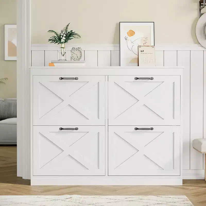COZONY Entryway Shoe Cabinet with 4 Flip Drawers, Wide Wood Shoe Storage Organizer, Durable Hidden Freestanding Rack for Hallway, Foyer & Entryway