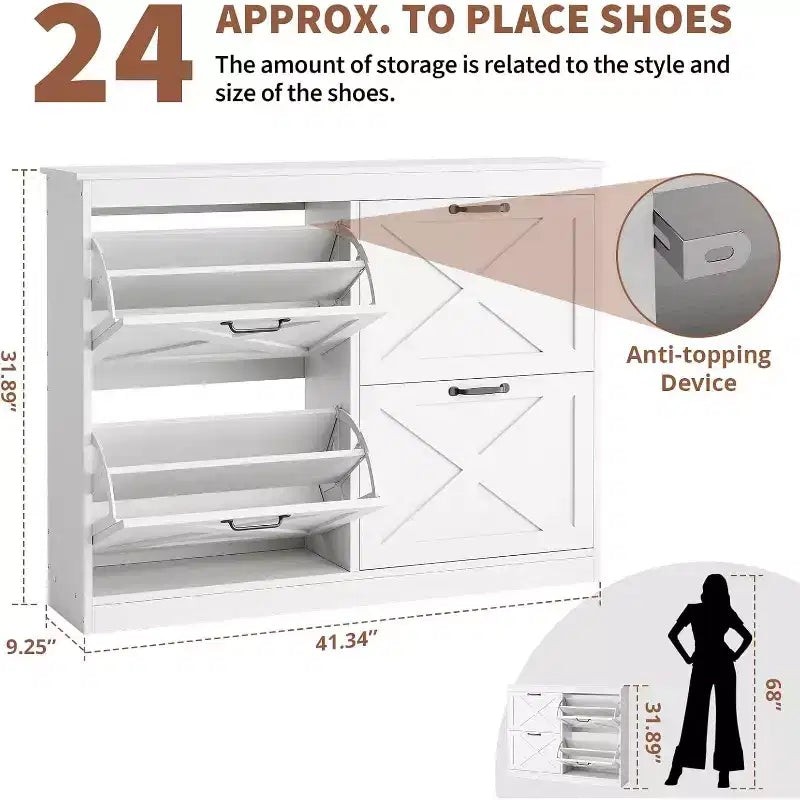 COZONY Entryway Shoe Cabinet with 4 Flip Drawers, Wide Wood Shoe Storage Organizer, Durable Hidden Freestanding Rack for Hallway, Foyer & Entryway