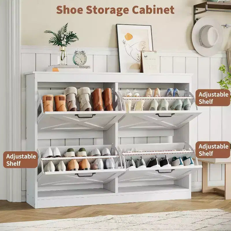 COZONY Entryway Shoe Cabinet with 4 Flip Drawers, Wide Wood Shoe Storage Organizer, Durable Hidden Freestanding Rack for Hallway, Foyer & Entryway