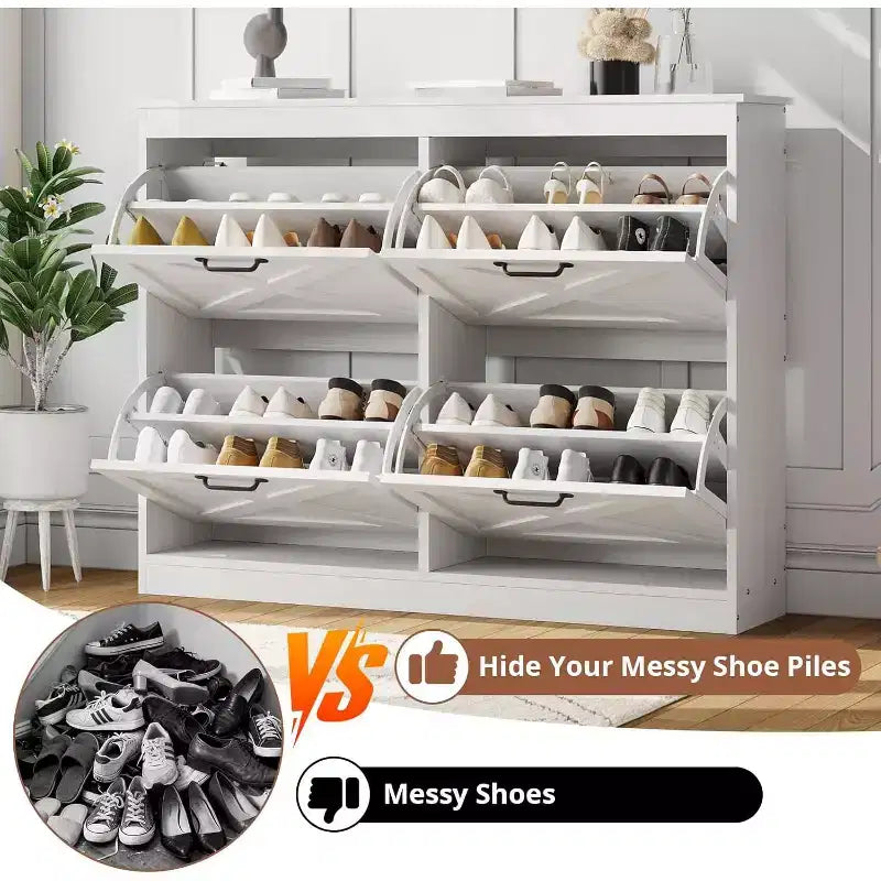 COZONY Entryway Shoe Cabinet with 4 Flip Drawers, Wide Wood Shoe Storage Organizer, Durable Hidden Freestanding Rack for Hallway, Foyer & Entryway