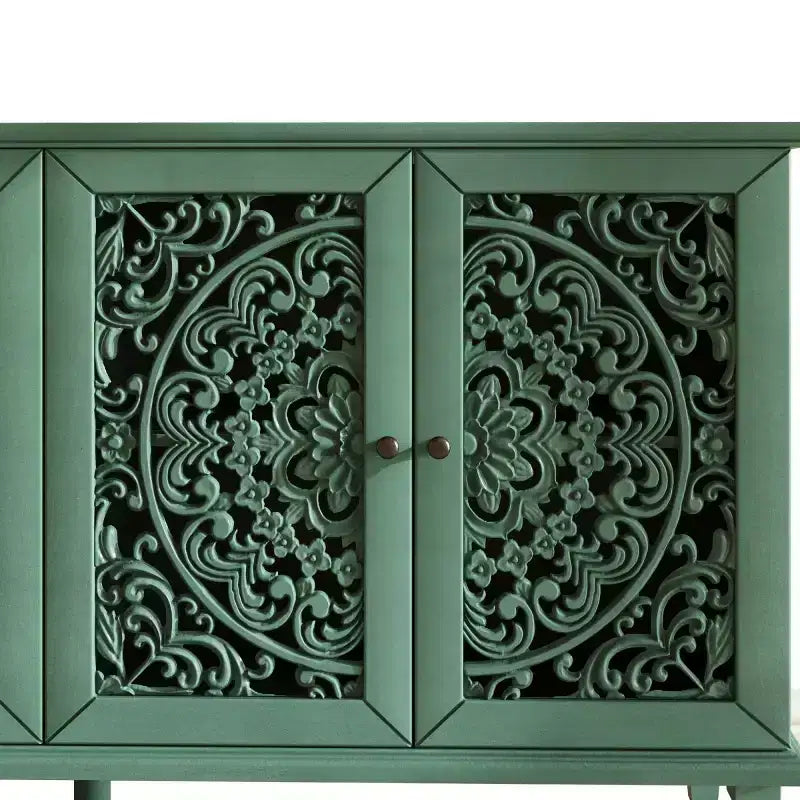 60 Vintage Floral Carved Sideboard Buffet Cabinet, Storage Console with Solid Wood Legs, Adjustable Shelves, Accent Cabinet - Panipeachy
