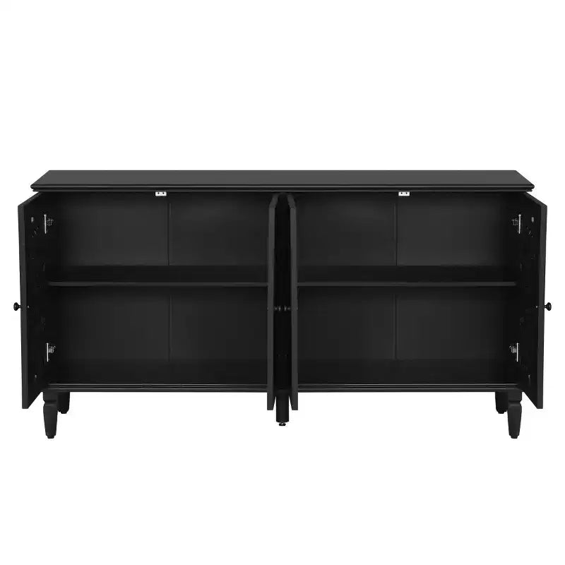 60 Vintage Floral Carved Sideboard Buffet Cabinet, Storage Console with Solid Wood Legs, Adjustable Shelves, Accent Cabinet - Panipeachy