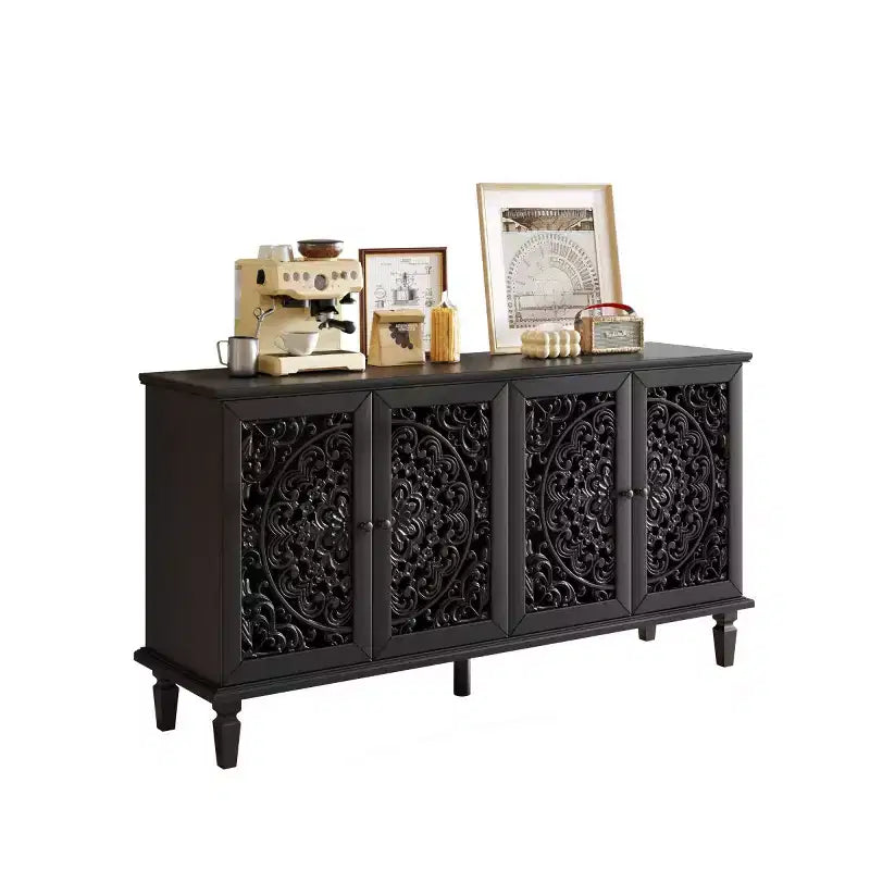 60 Vintage Floral Carved Sideboard Buffet Cabinet, Storage Console with Solid Wood Legs, Adjustable Shelves, Accent Cabinet - Panipeachy