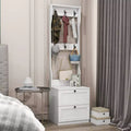 CLIHOME 2-in-1 Coat Rack and Nightstand, Bedside Entryway Storage Organizer with Drawer & Hooks, Freestanding Clothes Hanger