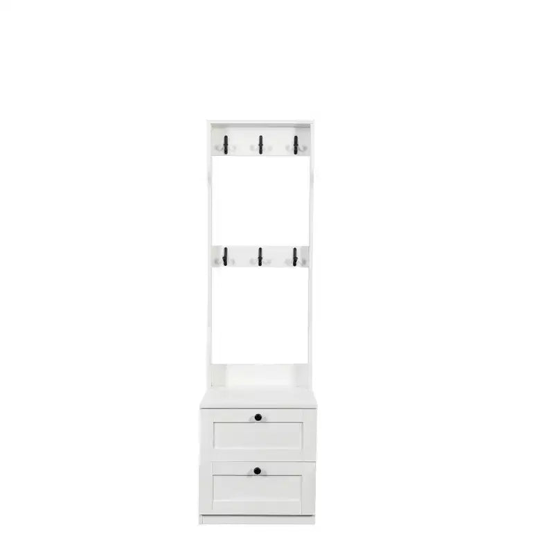 CLIHOME 2-in-1 Coat Rack and Nightstand, Bedside Entryway Storage Organizer with Drawer & Hooks, Freestanding Clothes Hanger
