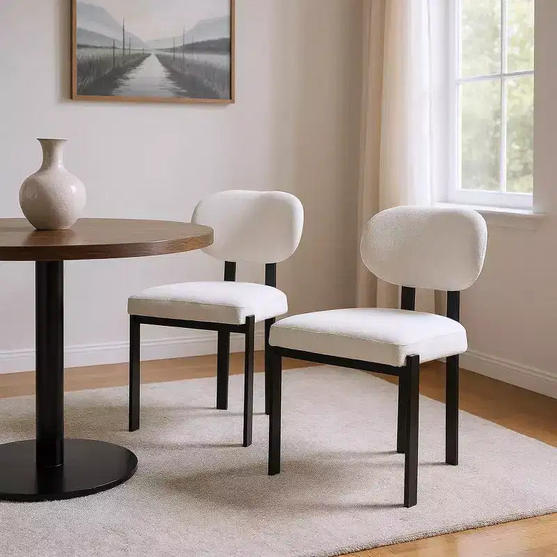 HomeRoots Set of Two White and Black Chenille And Metal Partially Open Back Dining Side Chairs