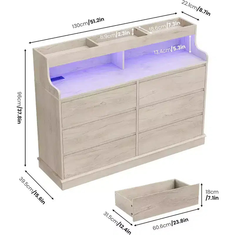 Acekool 6 Drawer Dresser with Storage Shelf, Modern Wide Chest Organizer for Bedroom, Living Room, Hallway