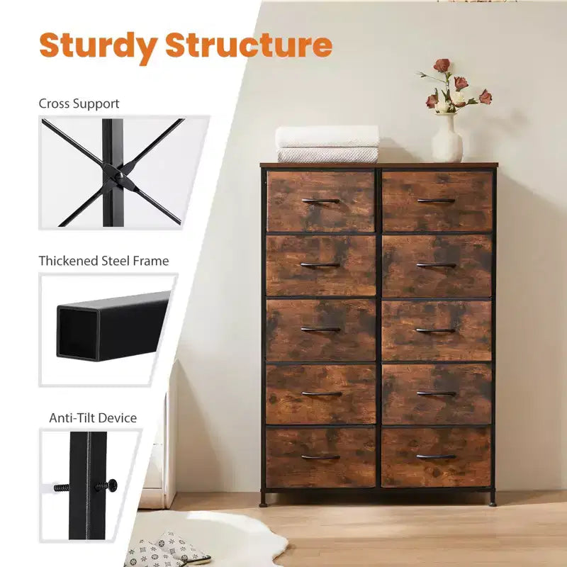 TUYOHW Drawer Tall Dresser with Fabric Storage Drawers,Wide Chest Organizer with Wood Top,Chest of Drawers for Bedroom,Entryway,Nursery,Closet