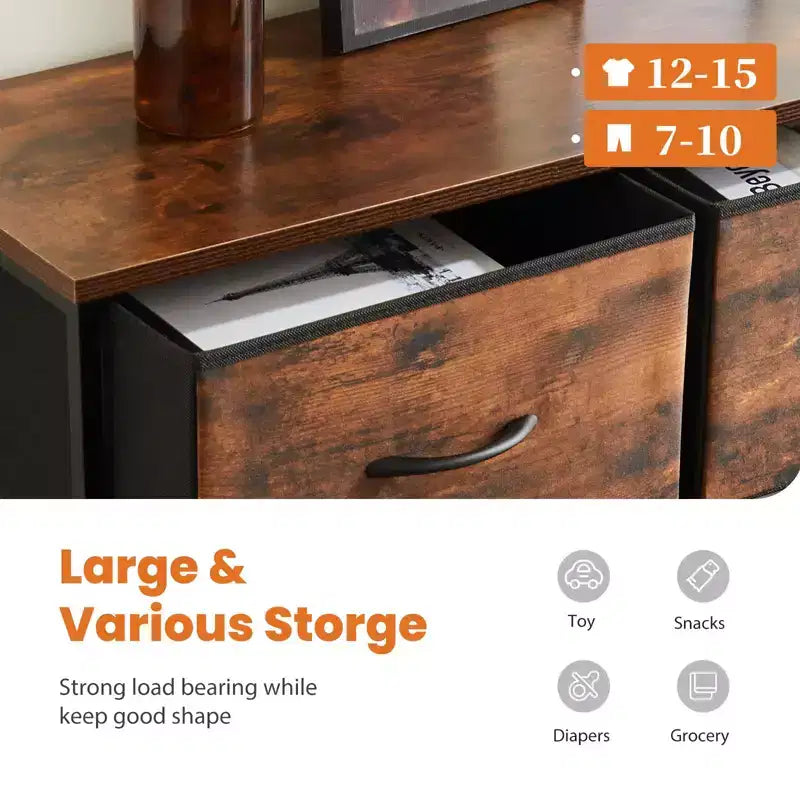 TUYOHW Drawer Tall Dresser with Fabric Storage Drawers,Wide Chest Organizer with Wood Top,Chest of Drawers for Bedroom,Entryway,Nursery,Closet