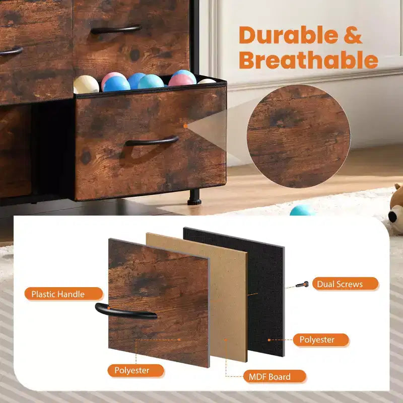 TUYOHW Drawer Tall Dresser with Fabric Storage Drawers,Wide Chest Organizer with Wood Top,Chest of Drawers for Bedroom,Entryway,Nursery,Closet