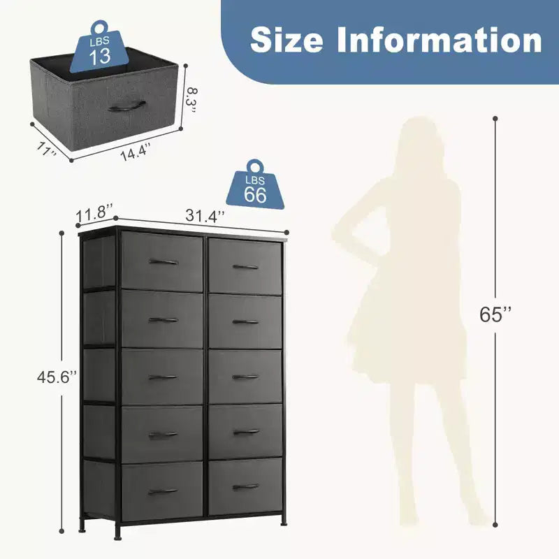 TUYOHW Drawer Tall Dresser with Fabric Storage Drawers,Wide Chest Organizer with Wood Top,Chest of Drawers for Bedroom,Entryway,Nursery,Closet