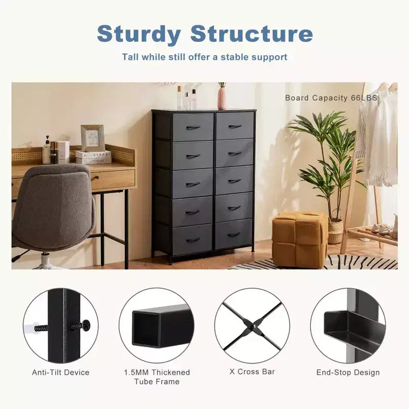 TUYOHW Drawer Tall Dresser with Fabric Storage Drawers,Wide Chest Organizer with Wood Top,Chest of Drawers for Bedroom,Entryway,Nursery,Closet