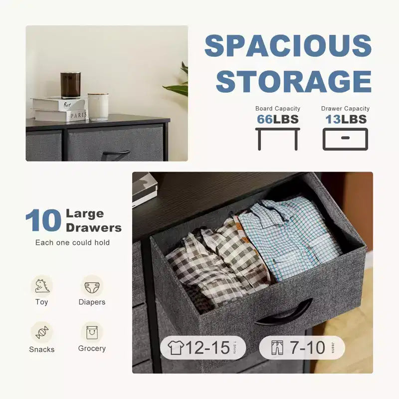 TUYOHW Drawer Tall Dresser with Fabric Storage Drawers,Wide Chest Organizer with Wood Top,Chest of Drawers for Bedroom,Entryway,Nursery,Closet