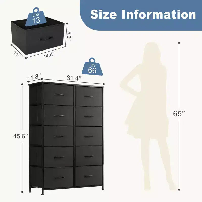 TUYOHW Drawer Tall Dresser with Fabric Storage Drawers,Wide Chest Organizer with Wood Top,Chest of Drawers for Bedroom,Entryway,Nursery,Closet