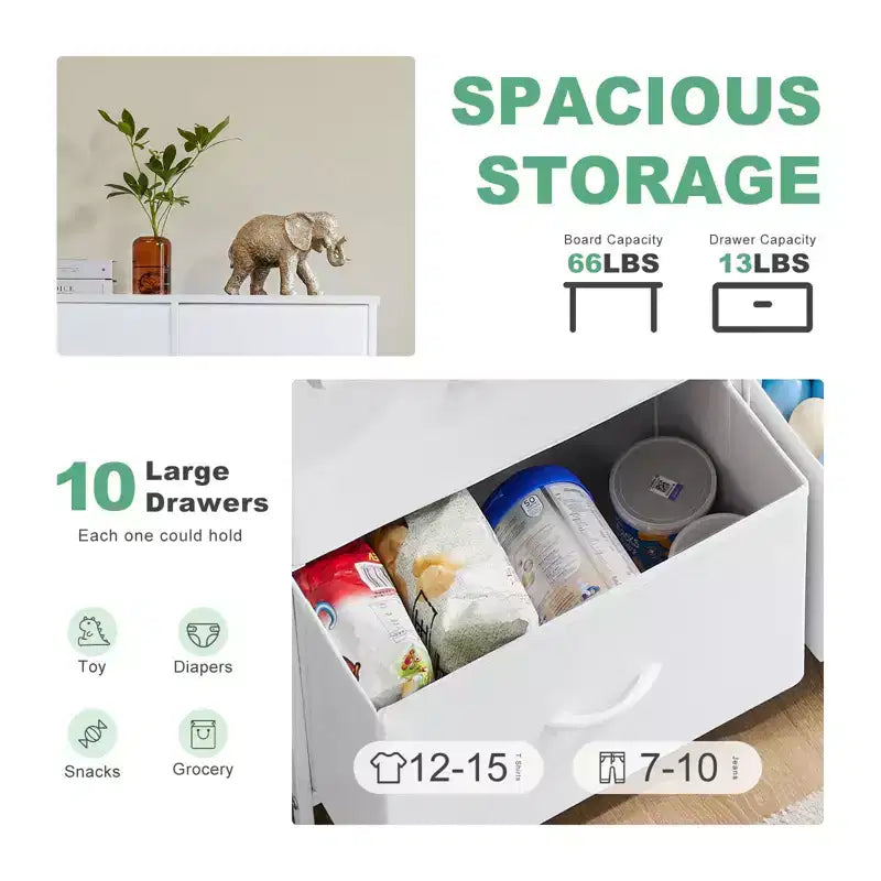 TUYOHW Drawer Tall Dresser with Fabric Storage Drawers,Wide Chest Organizer with Wood Top,Chest of Drawers for Bedroom,Entryway,Nursery,Closet