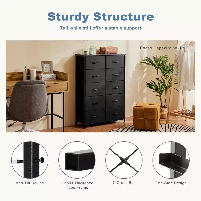 TUYOHW Drawer Tall Dresser with Fabric Storage Drawers,Wide Chest Organizer with Wood Top,Chest of Drawers for Bedroom,Entryway,Nursery,Closet
