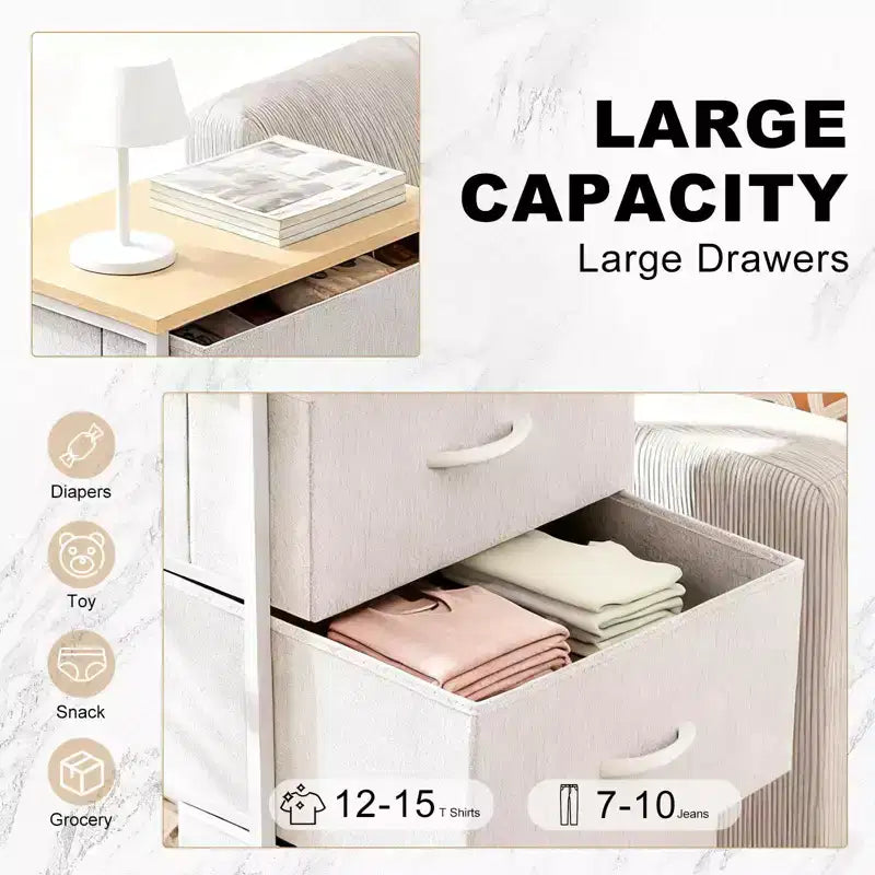 TUYOHW Drawer Tall Dresser with Fabric Storage Drawers,Wide Chest Organizer with Wood Top,Chest of Drawers for Bedroom,Entryway,Nursery,Closet
