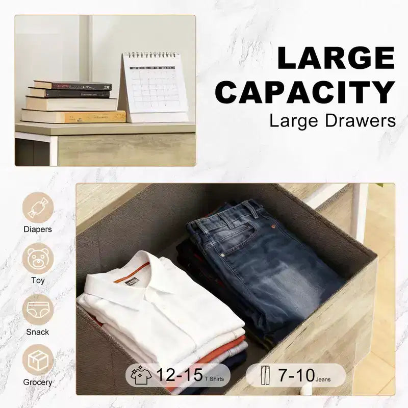 TUYOHW Drawer Tall Dresser with Fabric Storage Drawers,Wide Chest Organizer with Wood Top,Chest of Drawers for Bedroom,Entryway,Nursery,Closet