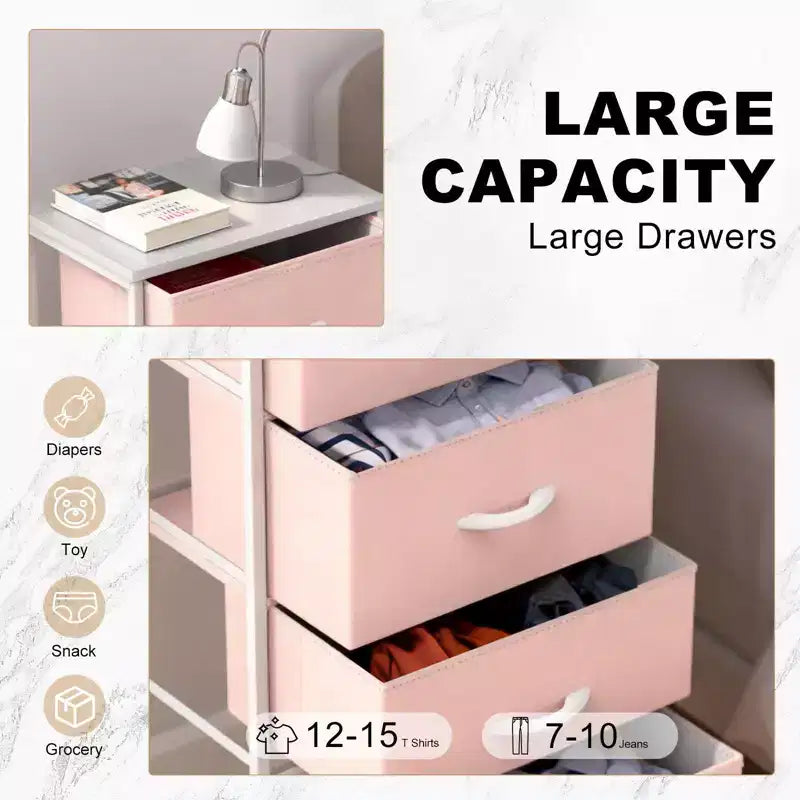 TUYOHW Drawer Tall Dresser with Fabric Storage Drawers,Wide Chest Organizer with Wood Top,Chest of Drawers for Bedroom,Entryway,Nursery,Closet