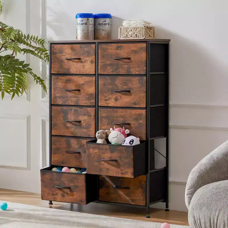 TUYOHW Drawer Tall Dresser with Fabric Storage Drawers,Wide Chest Organizer with Wood Top,Chest of Drawers for Bedroom,Entryway,Nursery,Closet