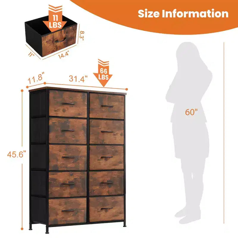 TUYOHW Drawer Tall Dresser with Fabric Storage Drawers,Wide Chest Organizer with Wood Top,Chest of Drawers for Bedroom,Entryway,Nursery,Closet