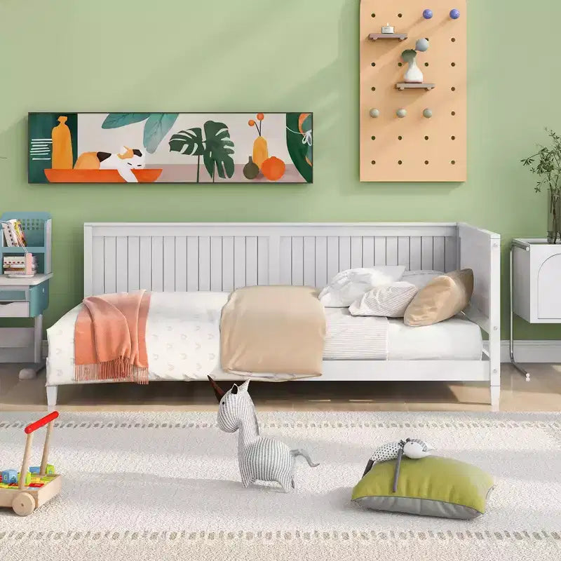 Okak Twin/Full Modern Bed Frame Sofa Bed with Wooden Headboard,Classic Daybed Platform Bed for Bedroom,Kids Room