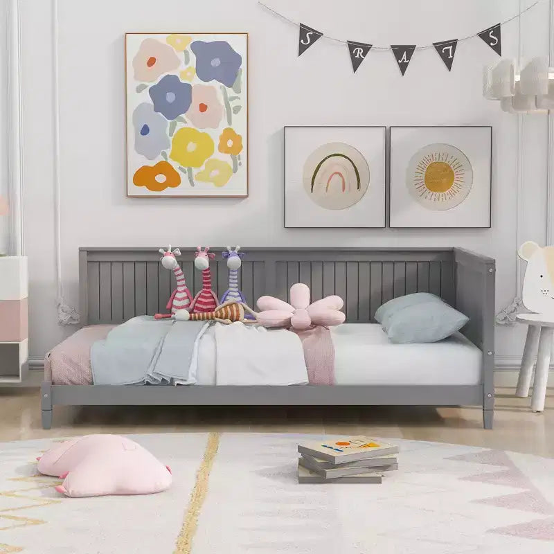Okak Twin/Full Modern Bed Frame Sofa Bed with Wooden Headboard,Classic Daybed Platform Bed for Bedroom,Kids Room