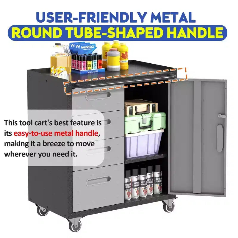 VIYET 35H Heavy-Duty Steel Tool Cabinet with Wheels - Drawers + Lockable Compartment, Mobile Organizer for Garage/Home/Office/Warehouse