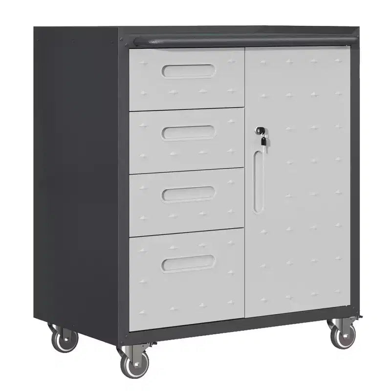 VIYET 35H Heavy-Duty Steel Tool Cabinet with Wheels - Drawers + Lockable Compartment, Mobile Organizer for Garage/Home/Office/Warehouse
