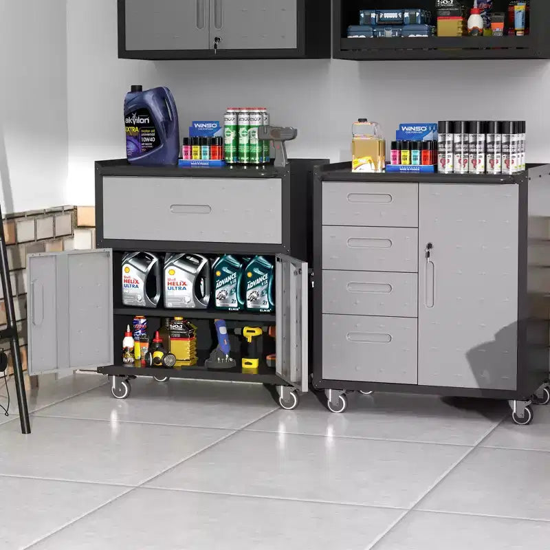 VIYET 35H Heavy-Duty Steel Tool Cabinet with Wheels - Drawers + Lockable Compartment, Mobile Organizer for Garage/Home/Office/Warehouse