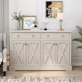 Sideboard Buffet Cabinet, Mid-Century Modern Buffet Cabinet With 2 Storage Drawers And 4 X-Shaped Pattern Doors White